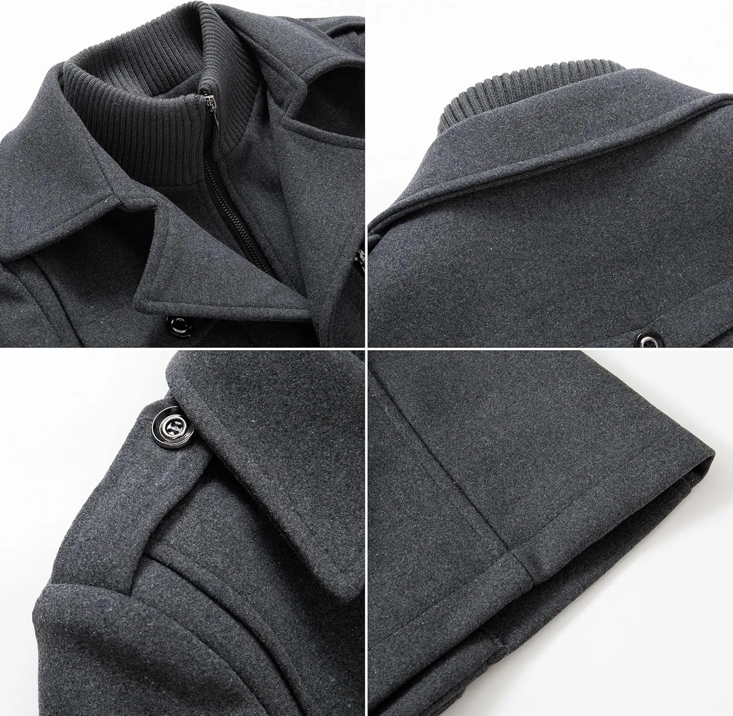 PRIJOUHE Men's Wool Blend Jacket Single Breasted Slim Fit Thick Winter Windproof Pea Coat with Removable Scarf