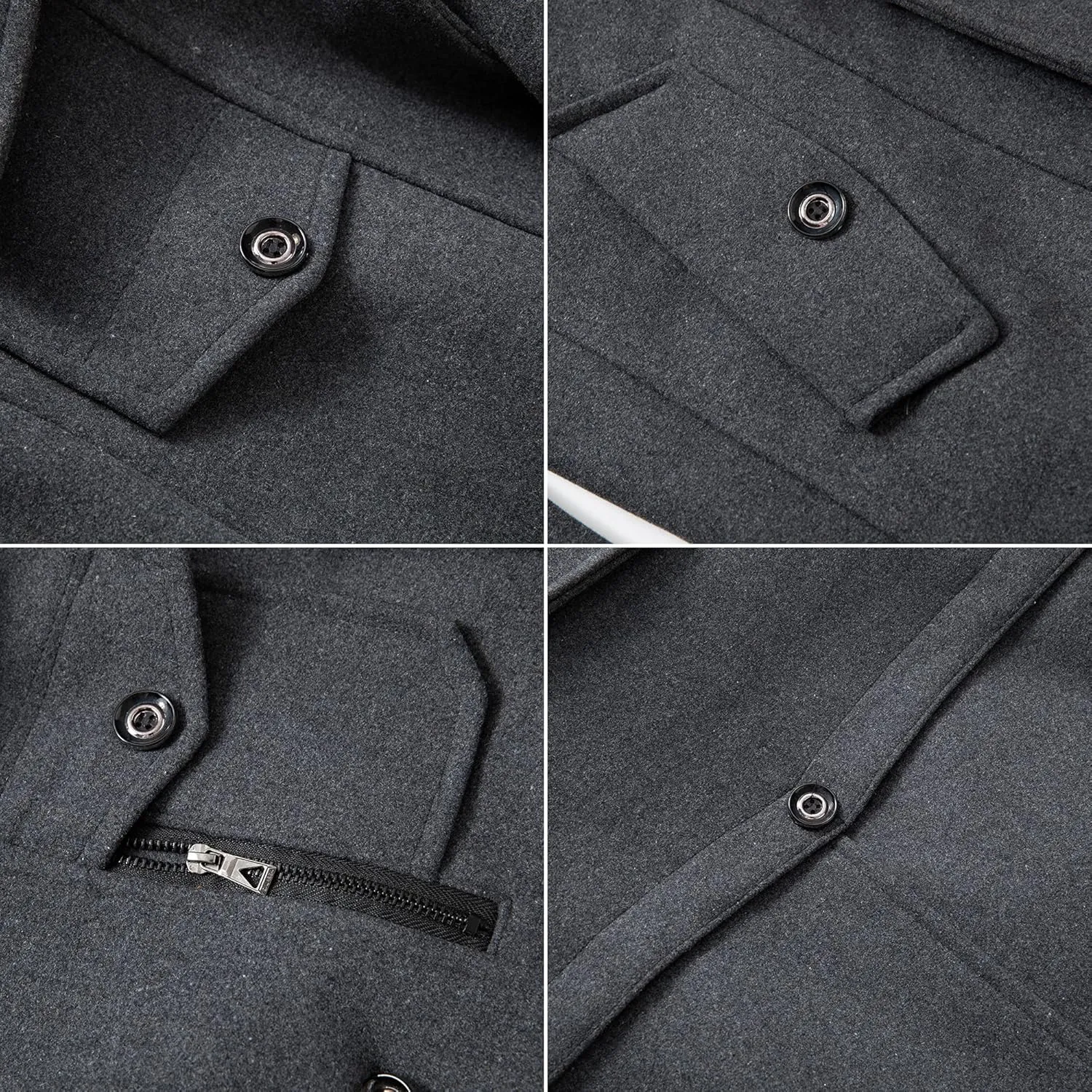 PRIJOUHE Men's Wool Blend Jacket Single Breasted Slim Fit Thick Winter Windproof Pea Coat with Removable Scarf