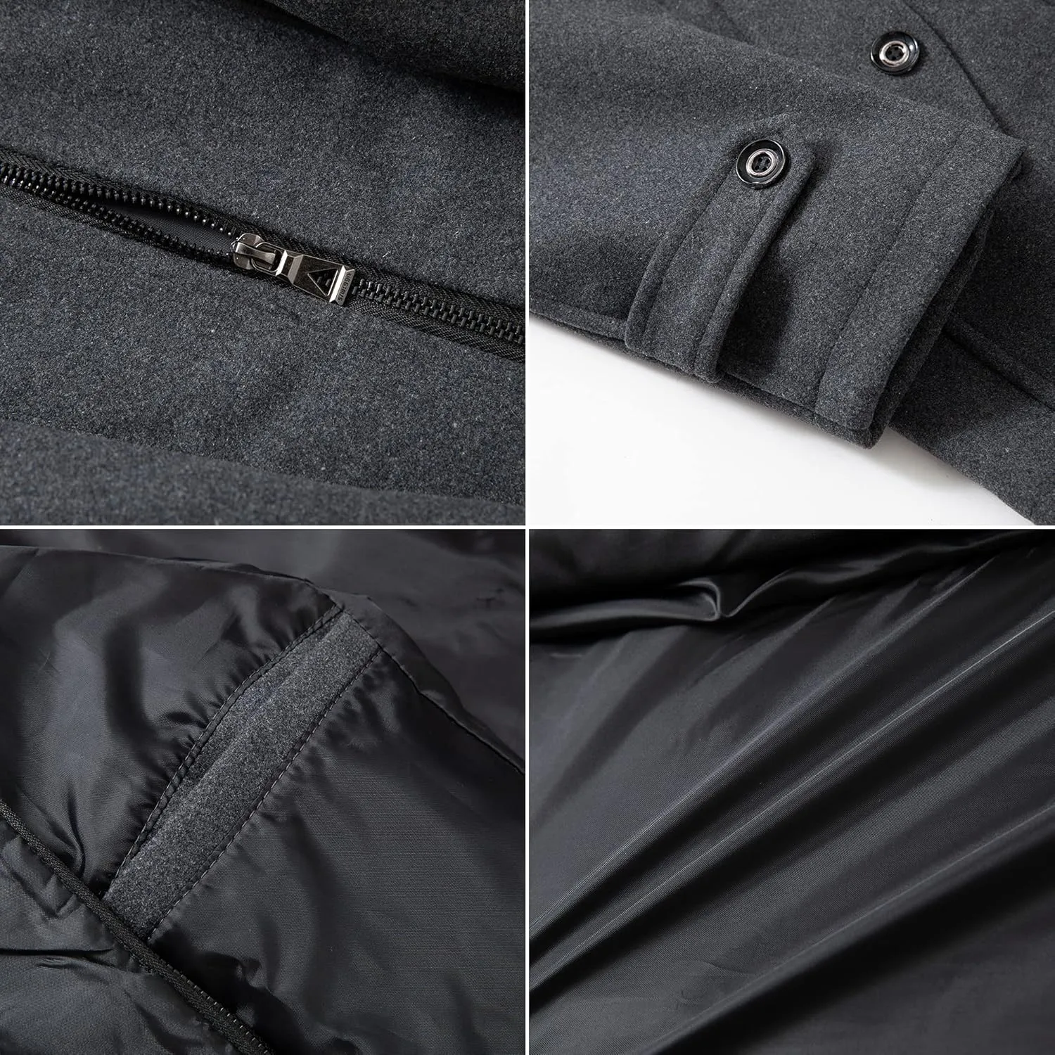 PRIJOUHE Men's Wool Blend Jacket Single Breasted Slim Fit Thick Winter Windproof Pea Coat with Removable Scarf