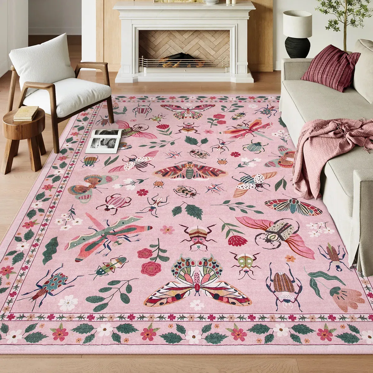 Vionnet Modern Parisian Insect Light Pink Area Rug