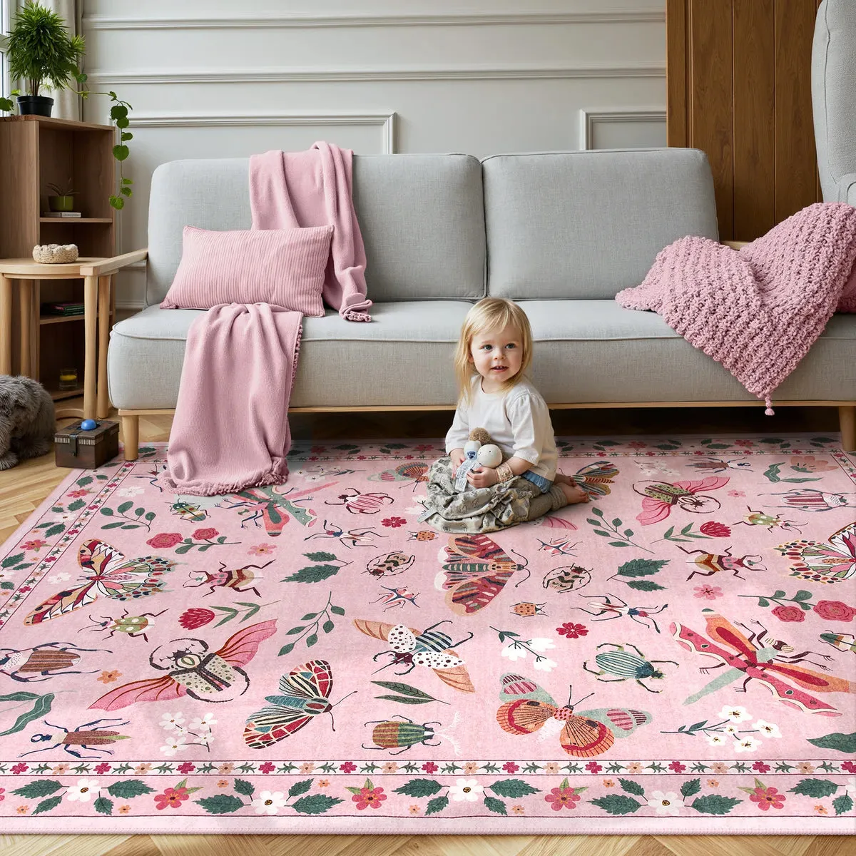 Vionnet Modern Parisian Insect Light Pink Area Rug