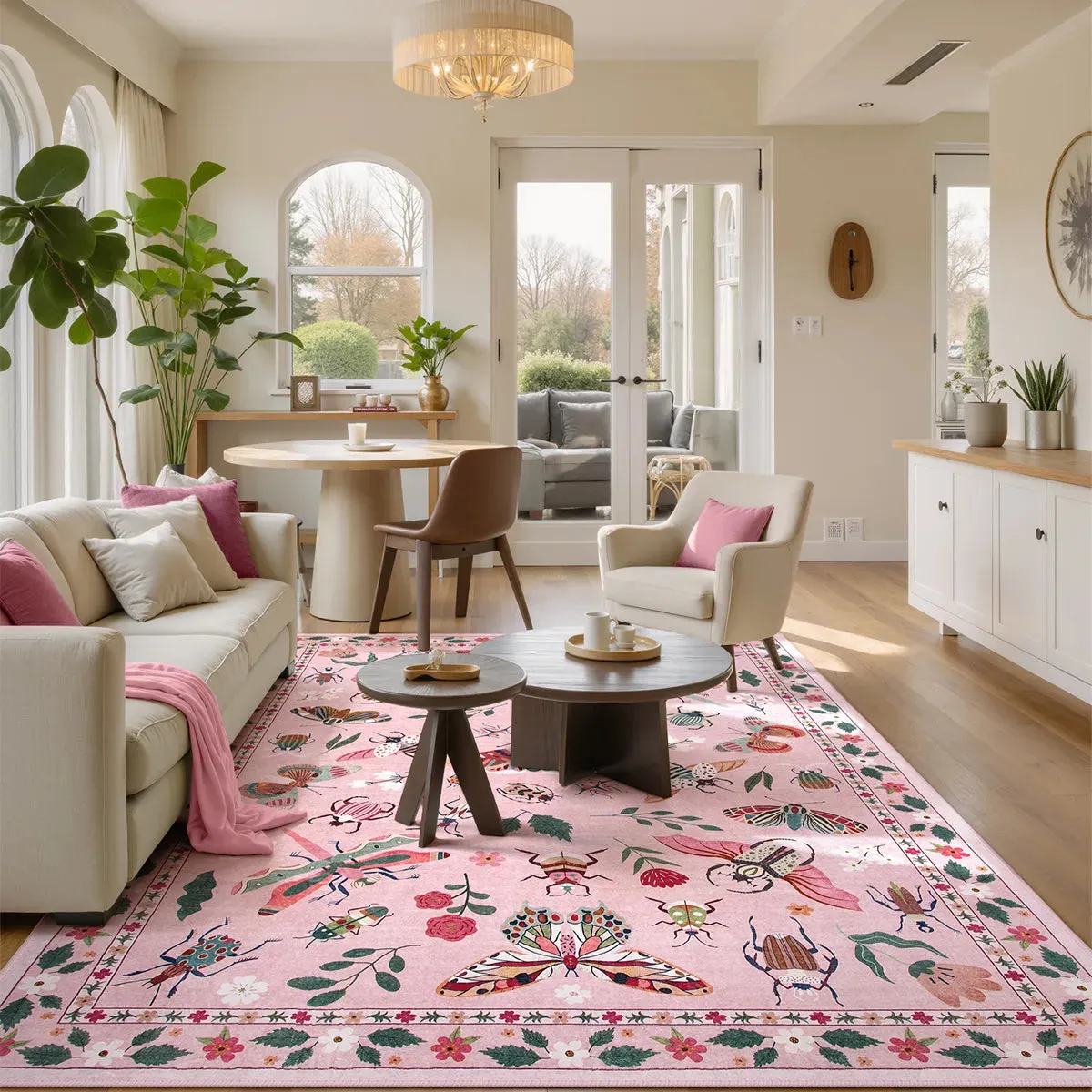 Vionnet Modern Parisian Insect Light Pink Area Rug