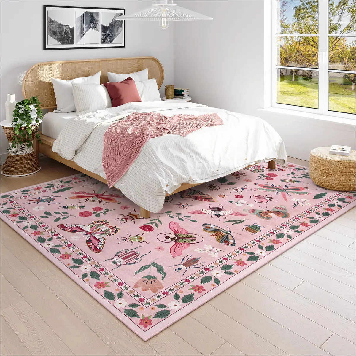 Vionnet Modern Parisian Insect Light Pink Area Rug