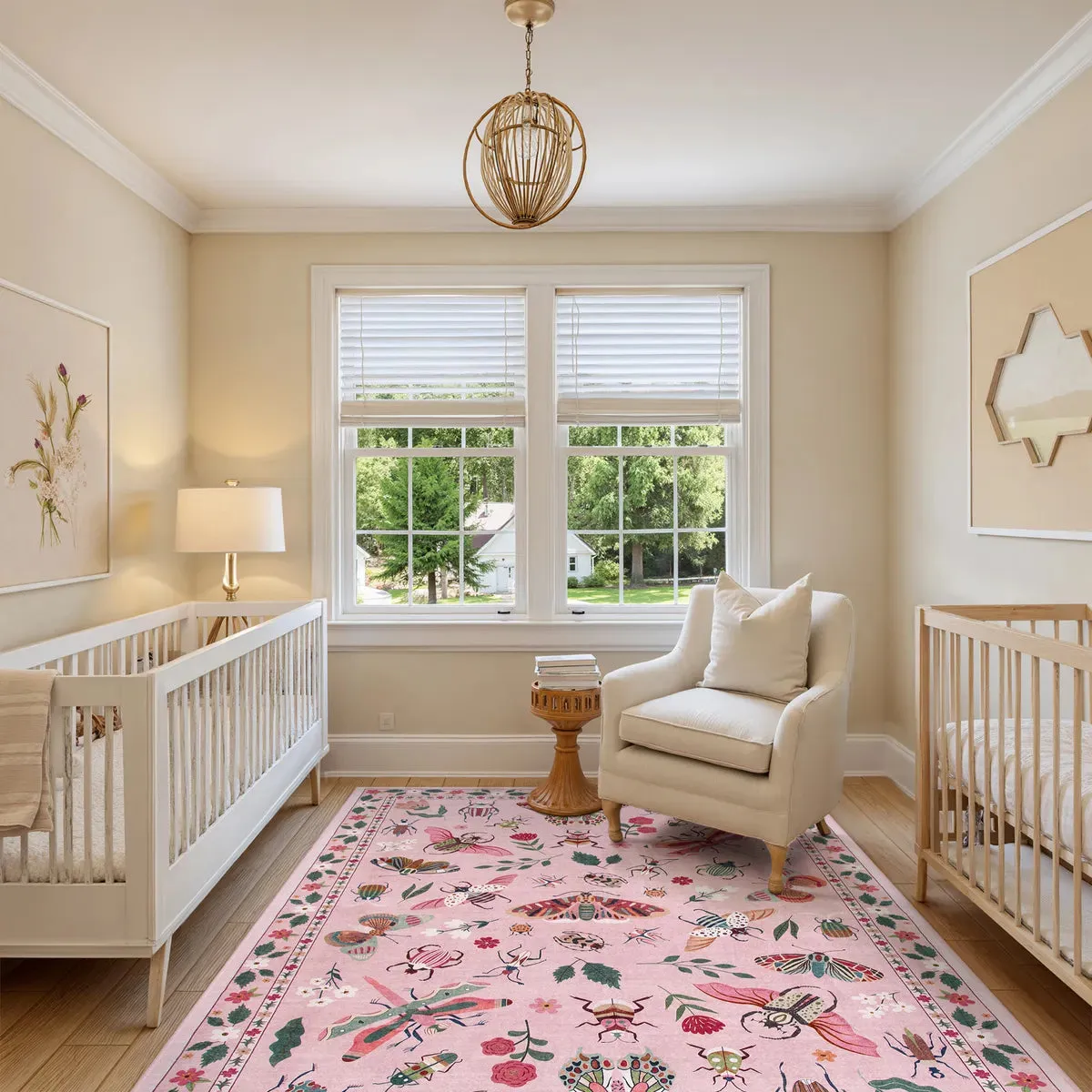 Vionnet Modern Parisian Insect Light Pink Area Rug