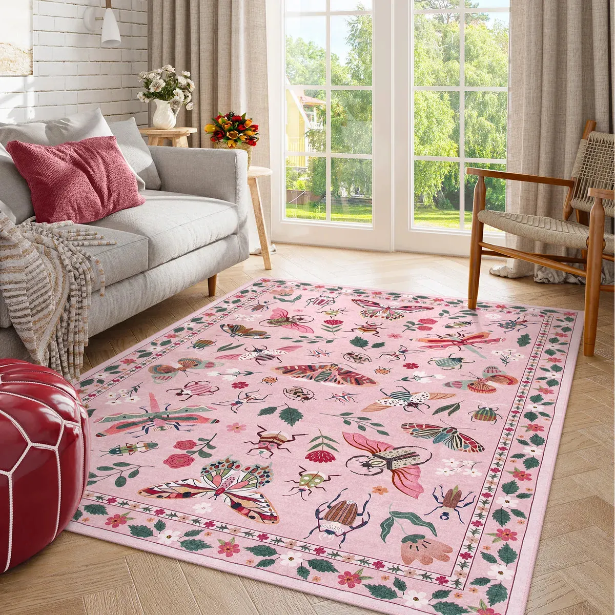 Vionnet Modern Parisian Insect Light Pink Area Rug
