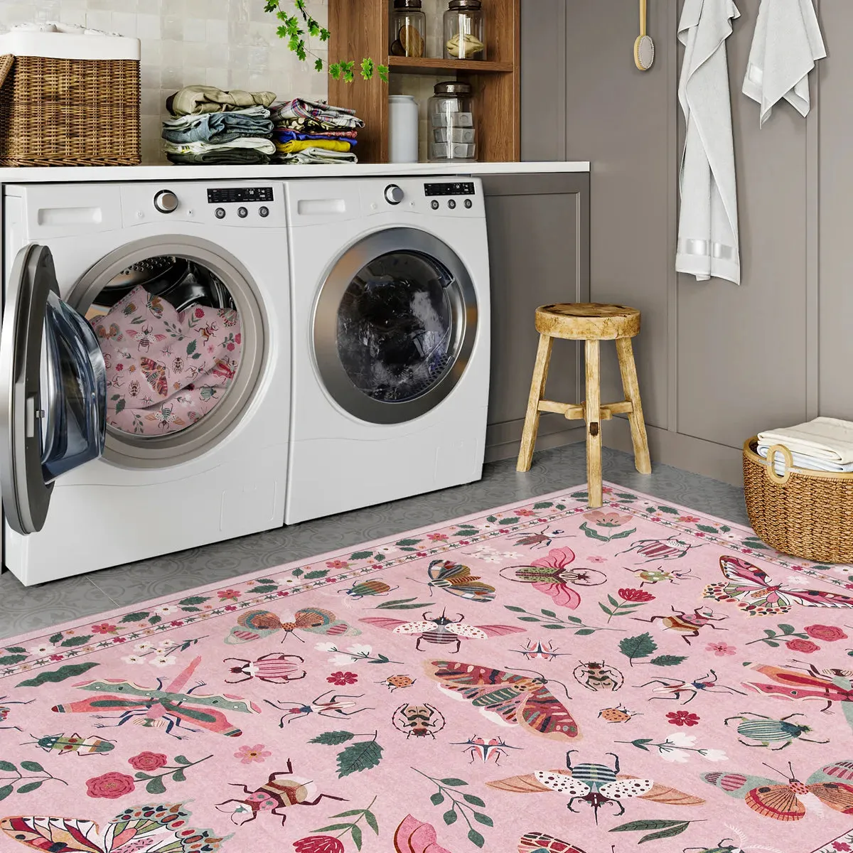 Vionnet Modern Parisian Insect Light Pink Area Rug