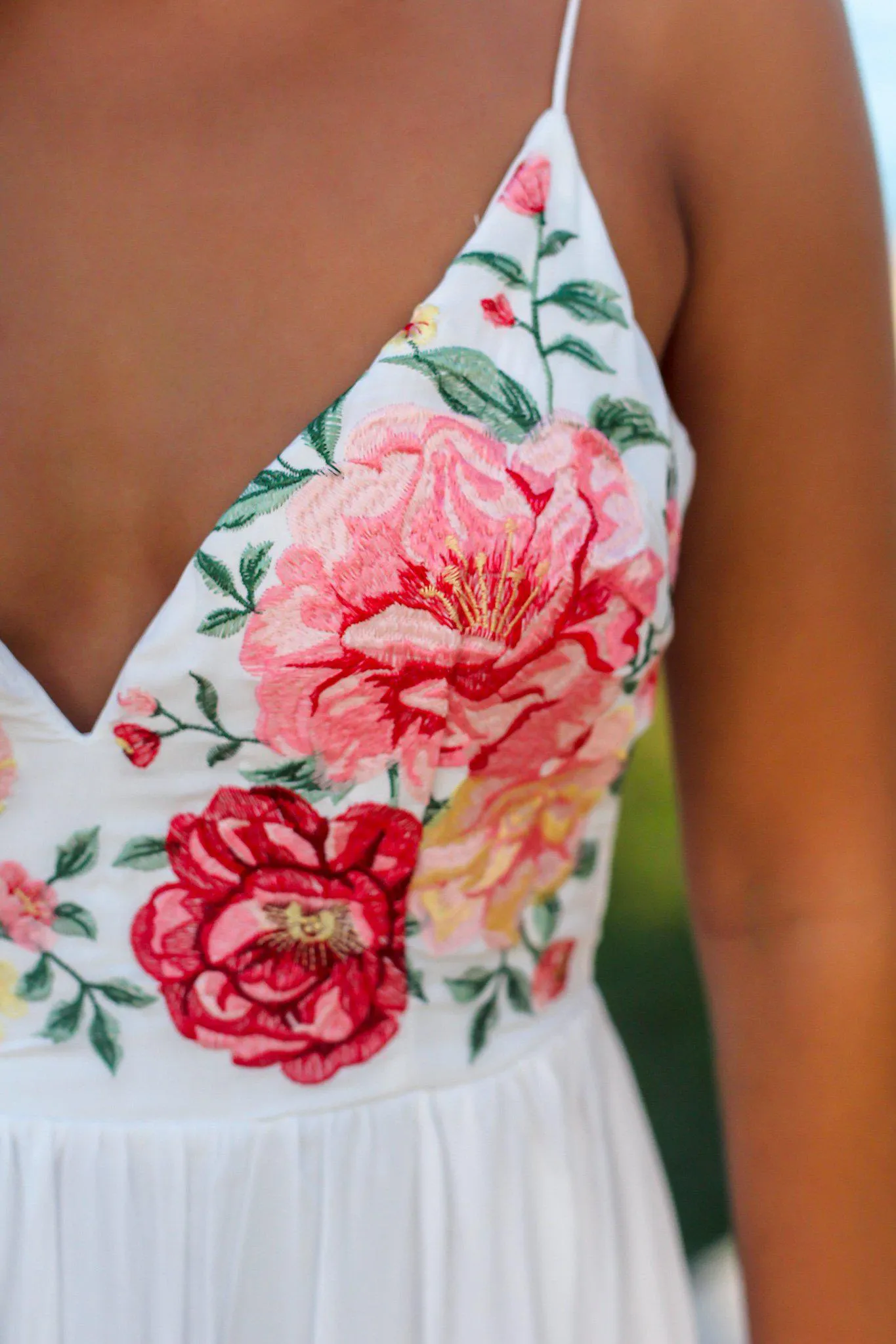 White Maxi Dress with Embroidered Roses