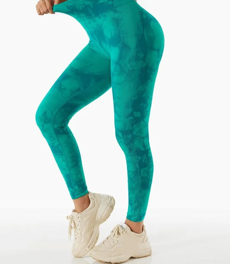 Wjczt Tie Dye Leggings Sport Women Fitness Seamless Leggings for Women Slim Casual Printed Leggings Workout High Waist Pants