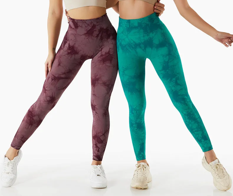 Wjczt Tie Dye Leggings Sport Women Fitness Seamless Leggings for Women Slim Casual Printed Leggings Workout High Waist Pants