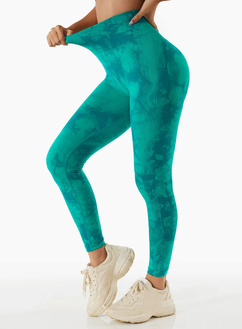 Wjczt Tie Dye Leggings Sport Women Fitness Seamless Leggings for Women Slim Casual Printed Leggings Workout High Waist Pants