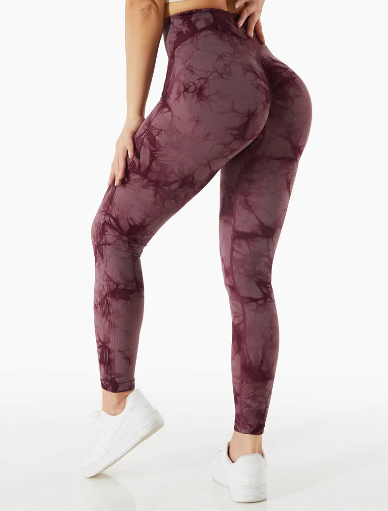 Wjczt Tie Dye Leggings Sport Women Fitness Seamless Leggings for Women Slim Casual Printed Leggings Workout High Waist Pants