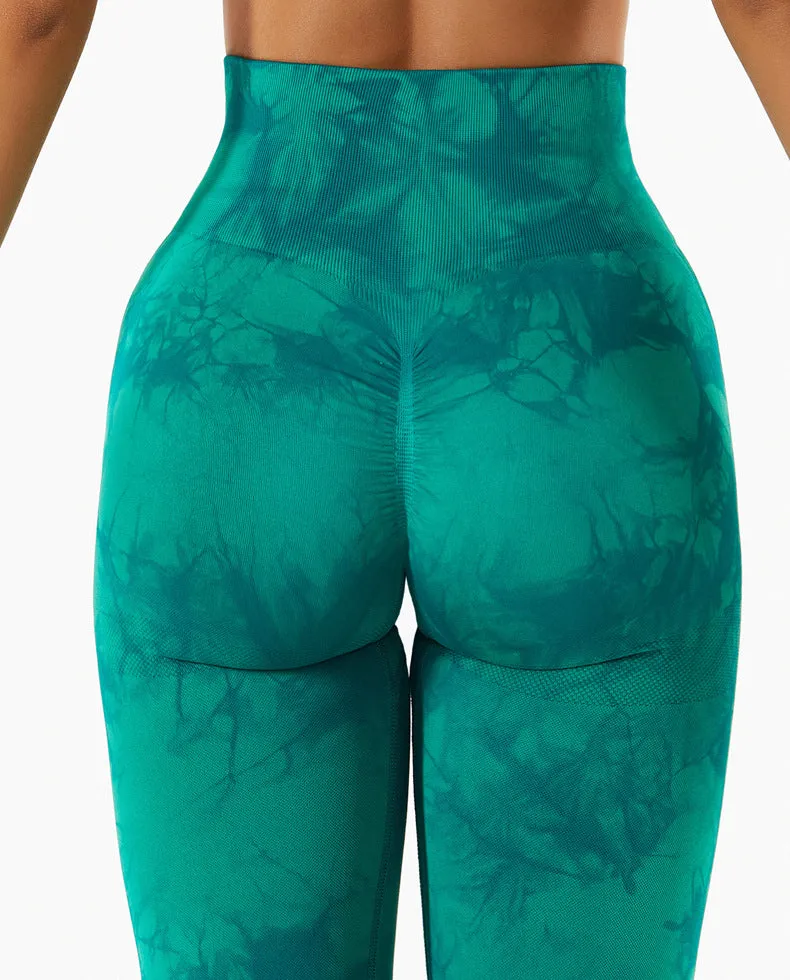 Wjczt Tie Dye Leggings Sport Women Fitness Seamless Leggings for Women Slim Casual Printed Leggings Workout High Waist Pants