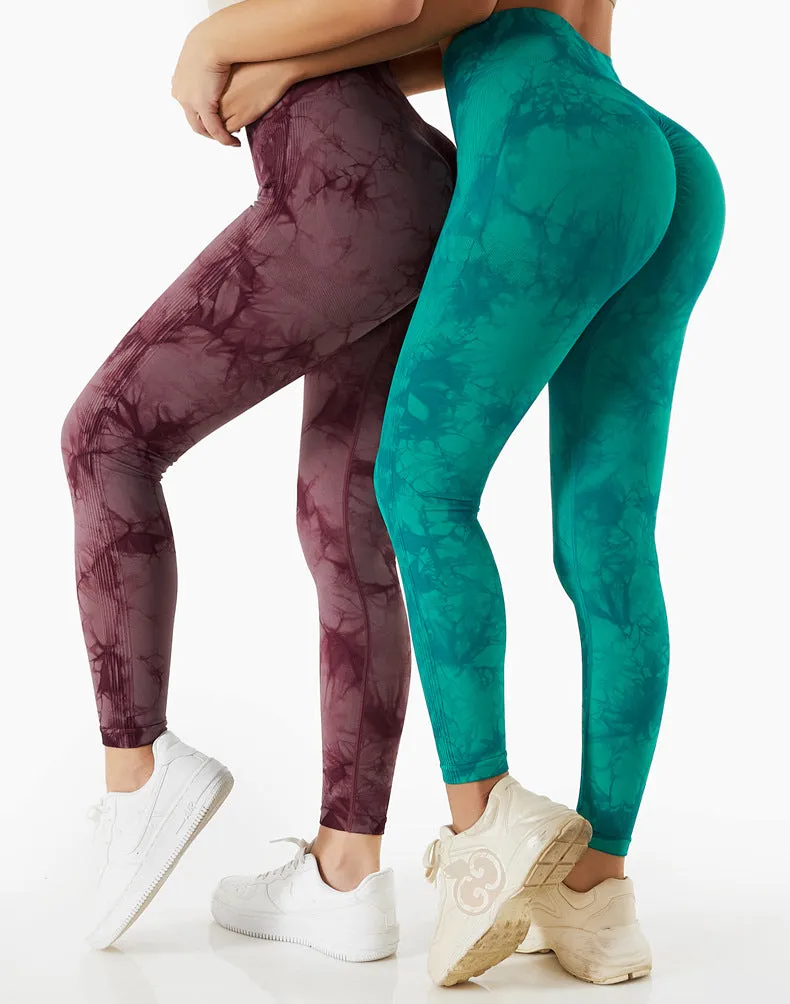 Wjczt Tie Dye Leggings Sport Women Fitness Seamless Leggings for Women Slim Casual Printed Leggings Workout High Waist Pants