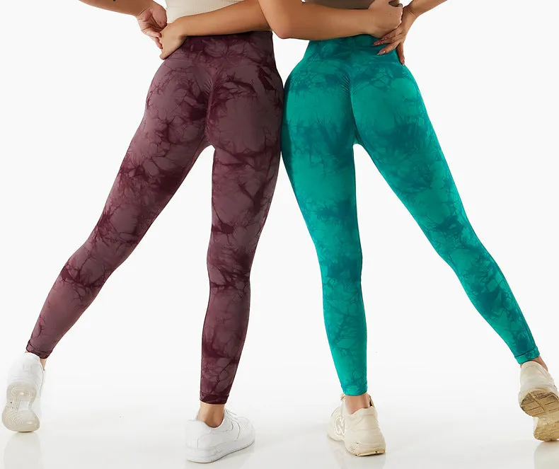 Wjczt Tie Dye Leggings Sport Women Fitness Seamless Leggings for Women Slim Casual Printed Leggings Workout High Waist Pants