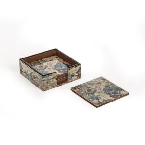 Wooden Coaster Set With Holder-Rustic Floral Design Set of 6