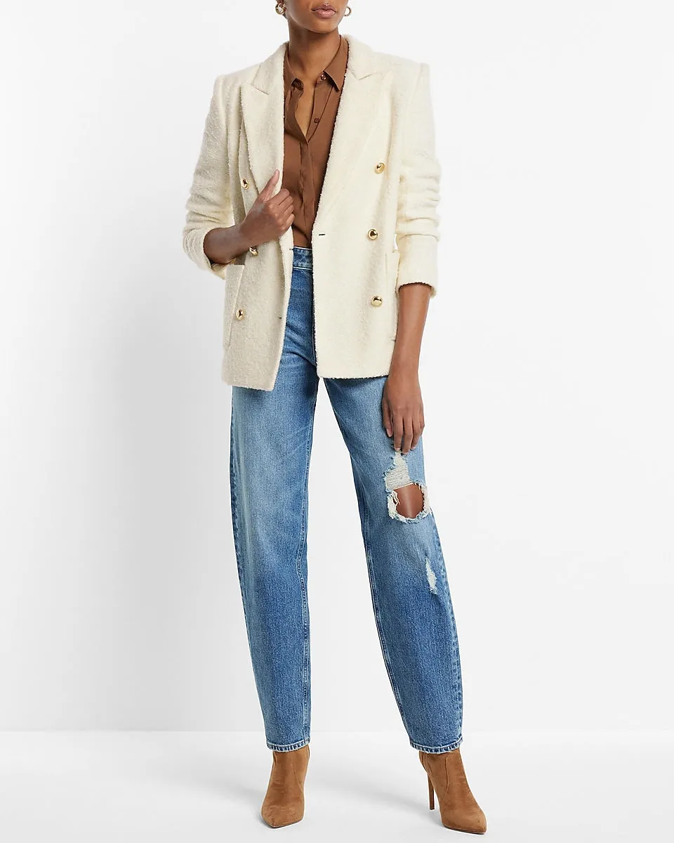 Wool-Blend Double Breasted Novelty Button Blazer in Swan