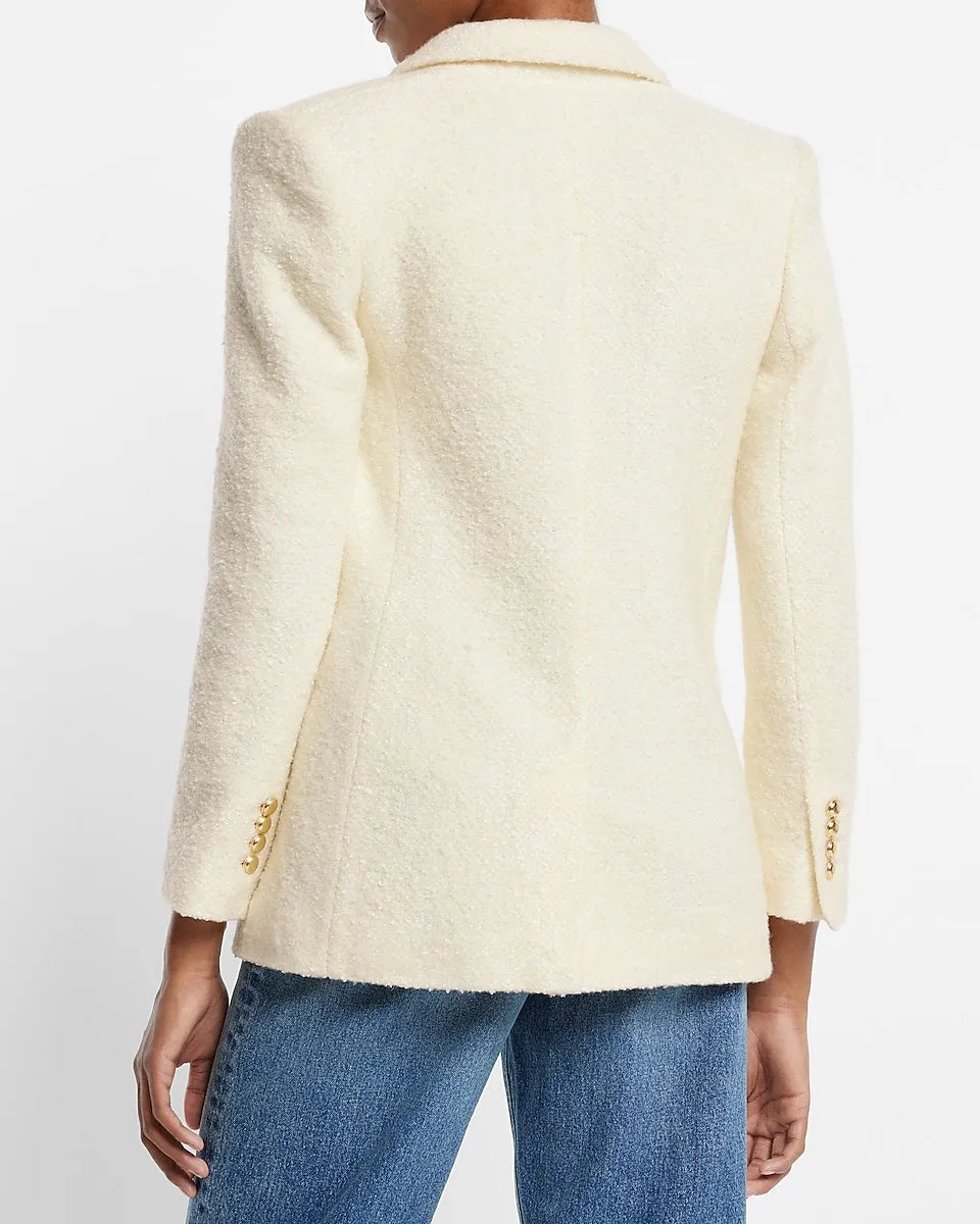 Wool-Blend Double Breasted Novelty Button Blazer in Swan