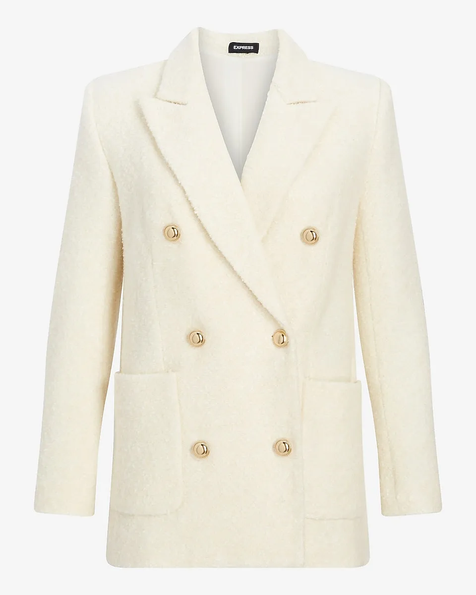 Wool-Blend Double Breasted Novelty Button Blazer in Swan