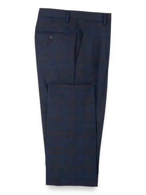 Wool Plaid Single Pleated Suit Pants - Blue/brown