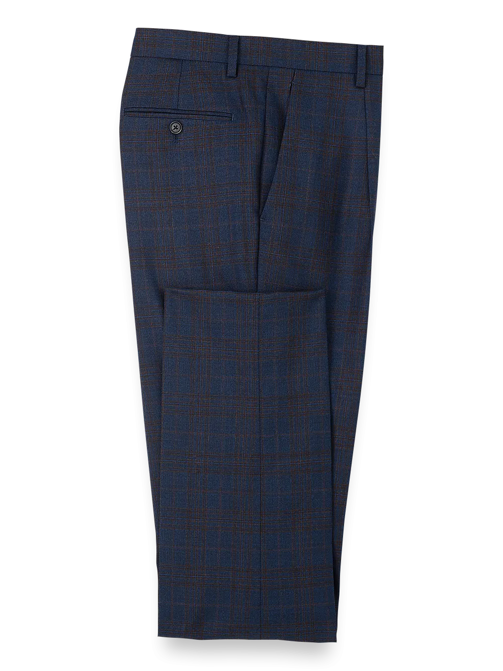 Wool Plaid Single Pleated Suit Pants - Blue/brown