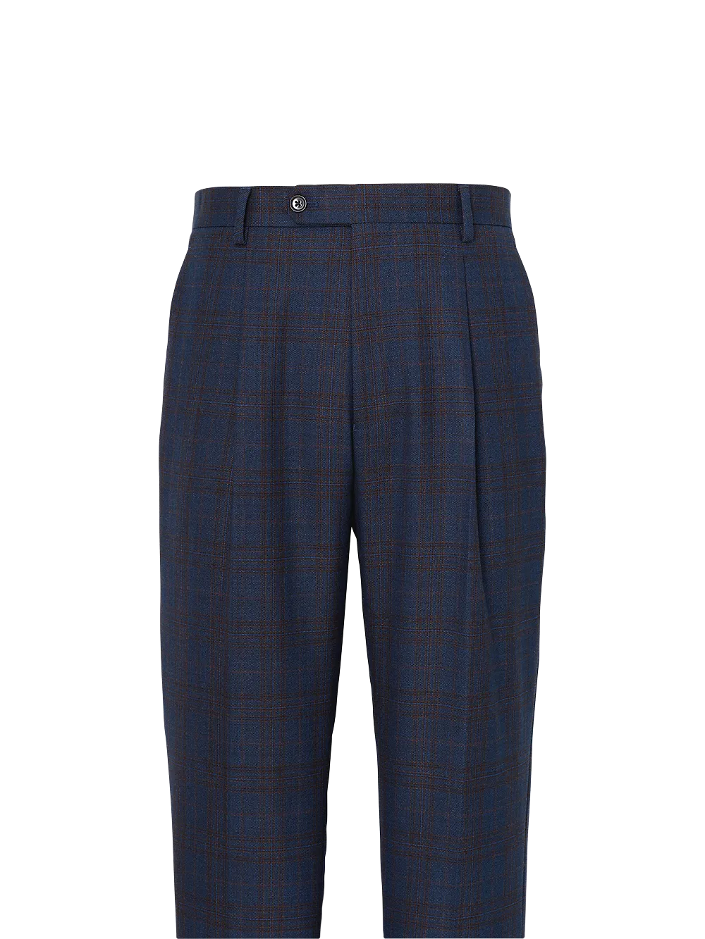 Wool Plaid Single Pleated Suit Pants - Blue/brown