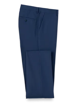 Wool Stretch Bengaline Flat Front Suit Pants - Blue