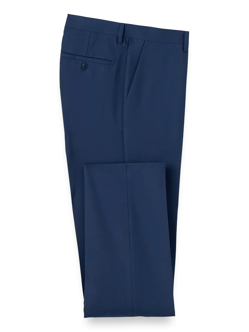 Wool Stretch Bengaline Flat Front Suit Pants - Blue